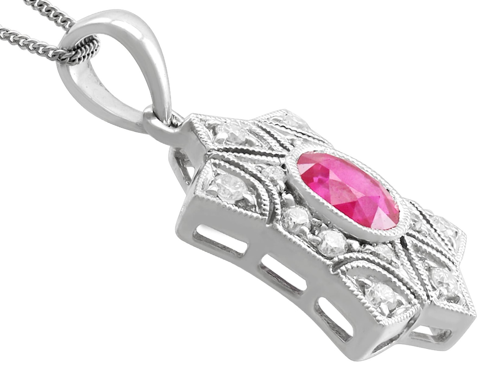 0.78 Ct Ruby & 0.28 Ct Diamond 18k White Gold Pendant Circa 2000