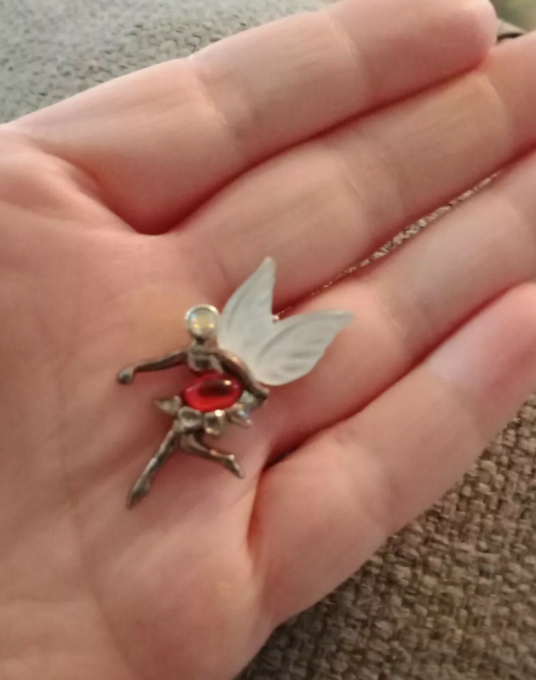 Vintage Dancing Girl Child Fairy Dress Pewter White Red Glass Metal Brooch Pin