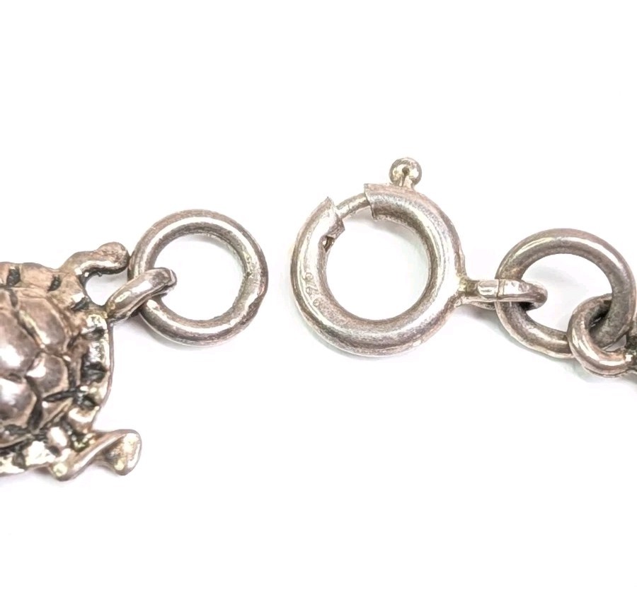 Turtles In A Row Bracelet Sterling Silver 7.75″ Turtle Link Tortoise Gift 11gram