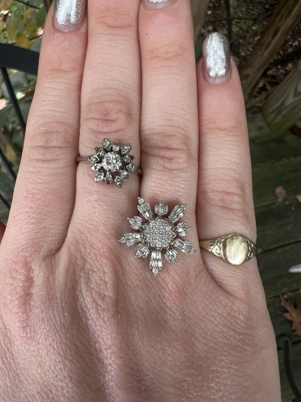 Vintage 14k gold DIAMOND snowflake jewelry set – earrings, ring – great gift!