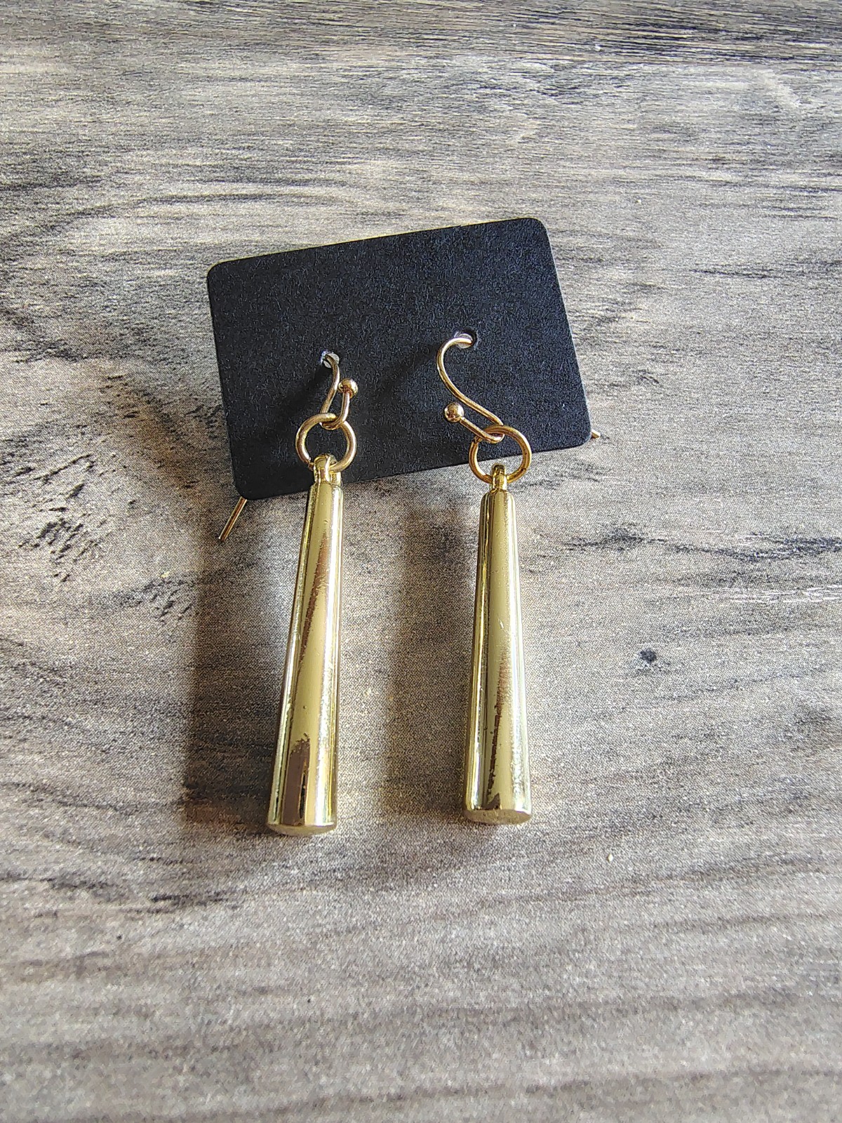 Vtg Gold Tone Pillar Dangle Earrings Pierced Elegant Business Casual Cone