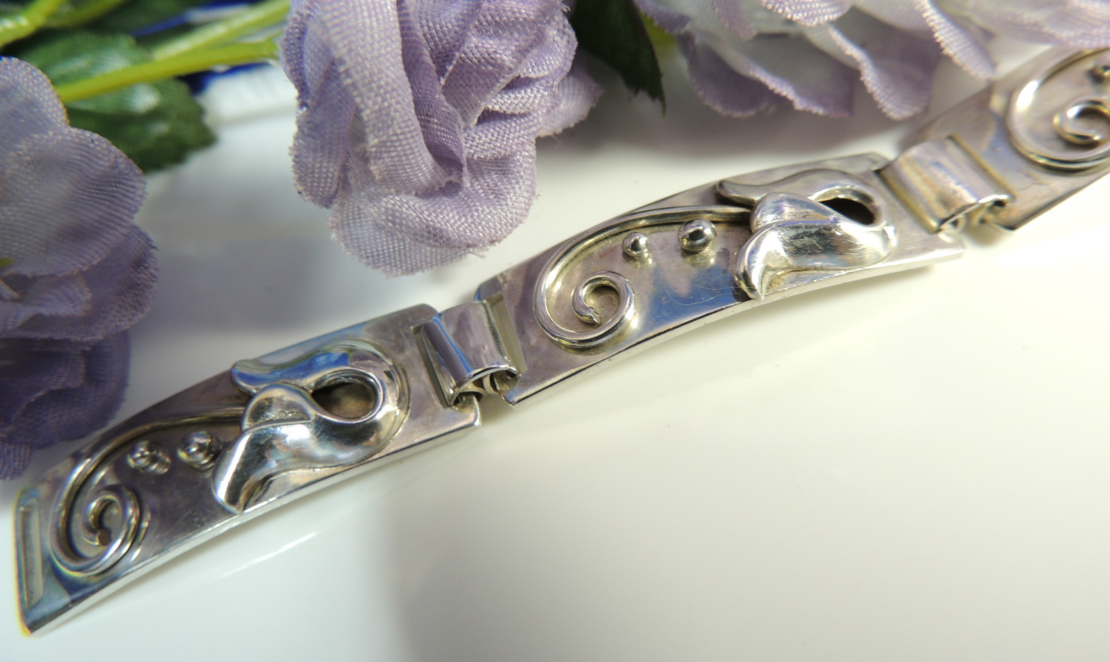 Vintage Beau 5 link Sterling Silver 0.925 7 1/4″ x 1/2 Bracelet w hook closure