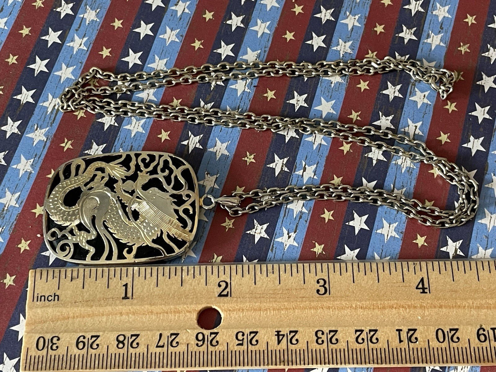Beautiful Vintage Black Onyx Dragon Pendant Necklace Heavy Asian Theme?