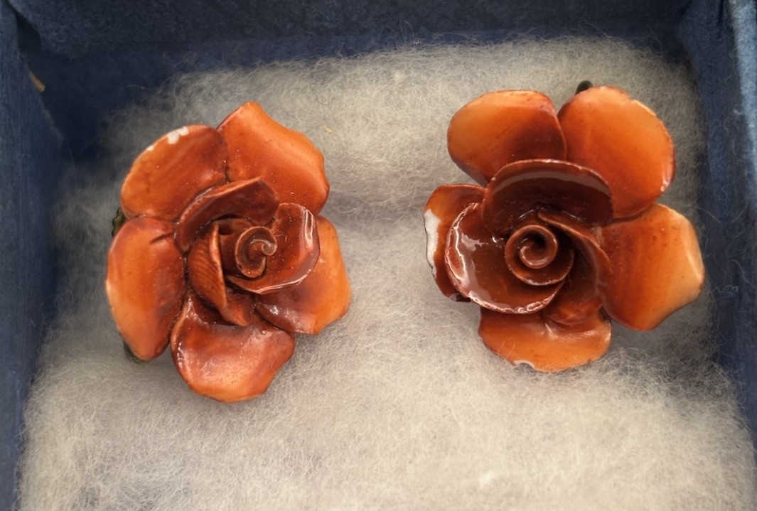 Vintage Coalport Bone China Floral Clip On Earrings Made In England with Box