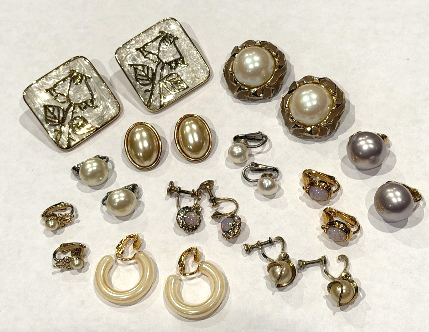 AVON SARAH COVENTRY STANNARD ABALONE FAUX PEARL OPAL GOLD CLIP POST EARRINGS LOT