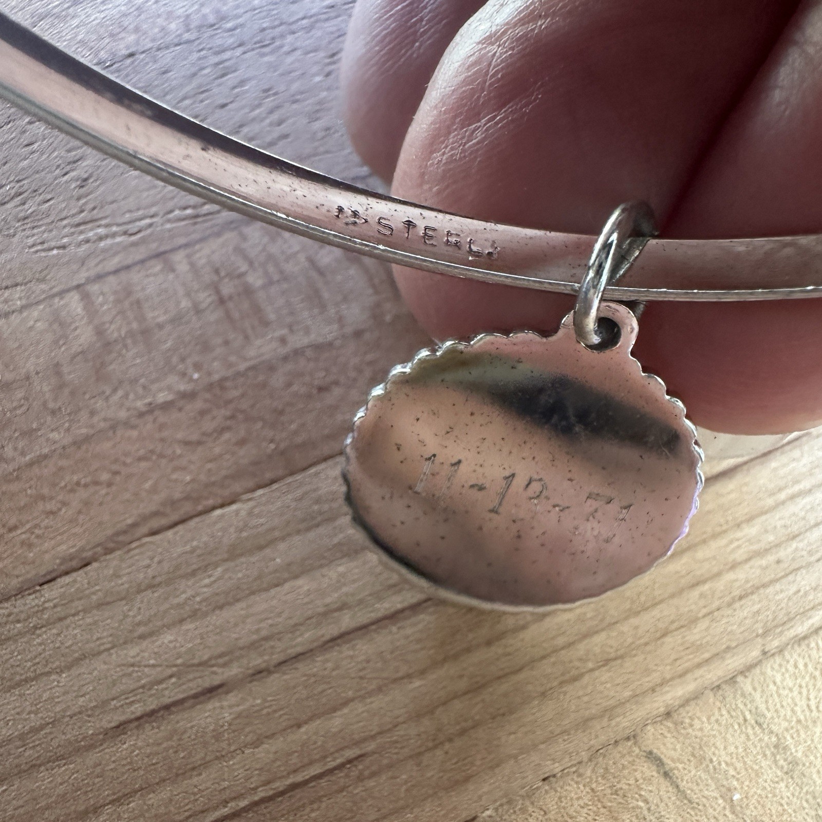 Vintage 1971 Bangle Bracelet 7.5 Inch Monogram EMM Charm 925 Sterling 10.4g
