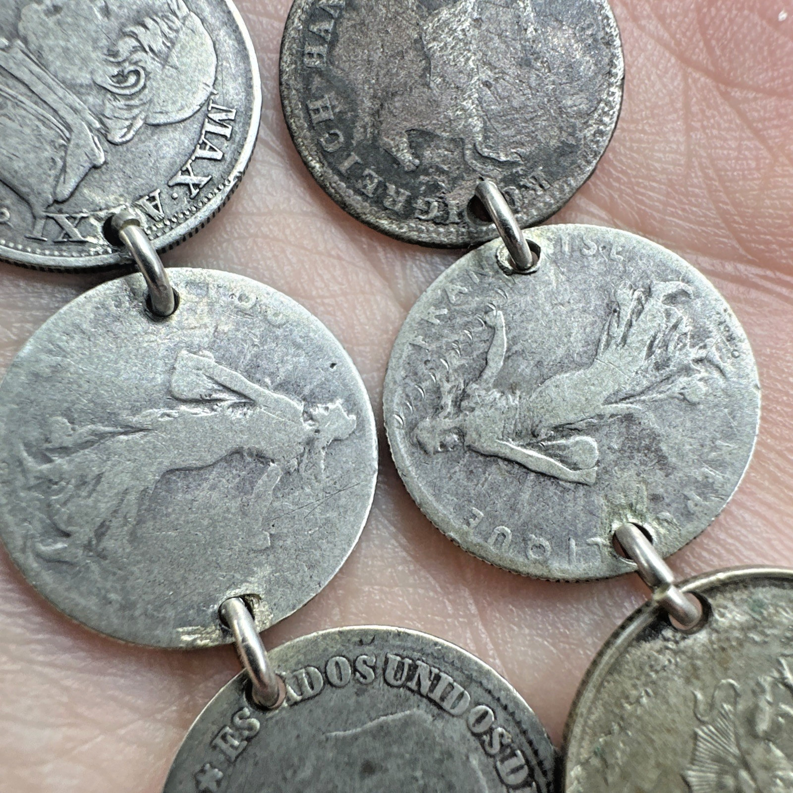 Antique Multinational Coin Link Silver Bracelet Years 1853 – 1903 19g Sz 6.25