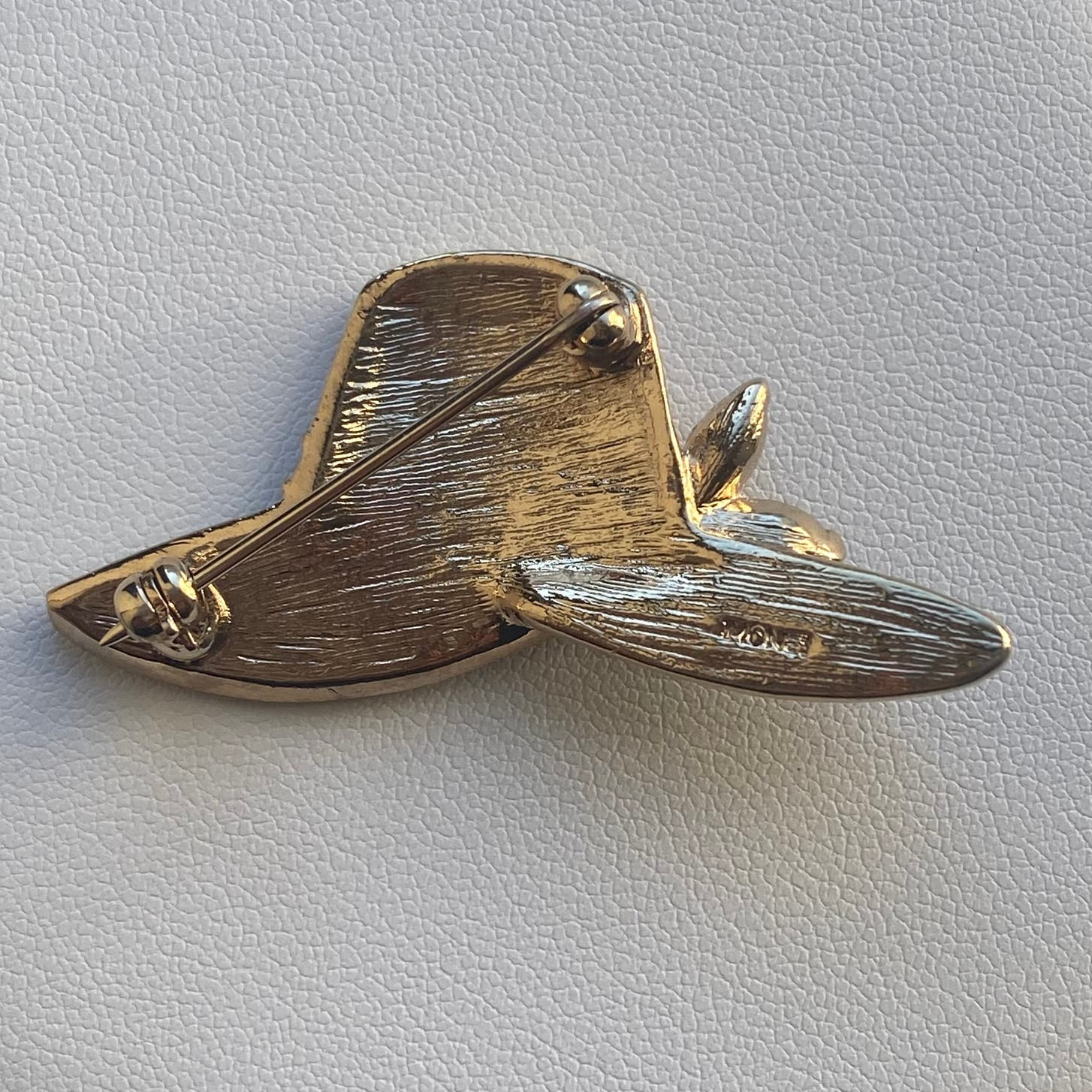 Vintage Monet Gold Tone Pin Crystals Enameled Summer Hat 1930s to 1950s Coquette
