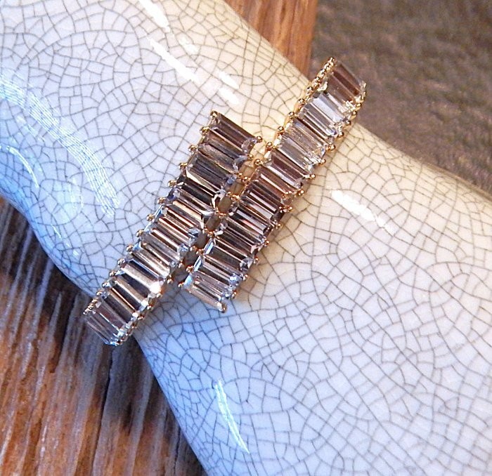 Retro Vintage Baguette Rhinestone Bypass Cuff Bracelet MONET NWOT S16