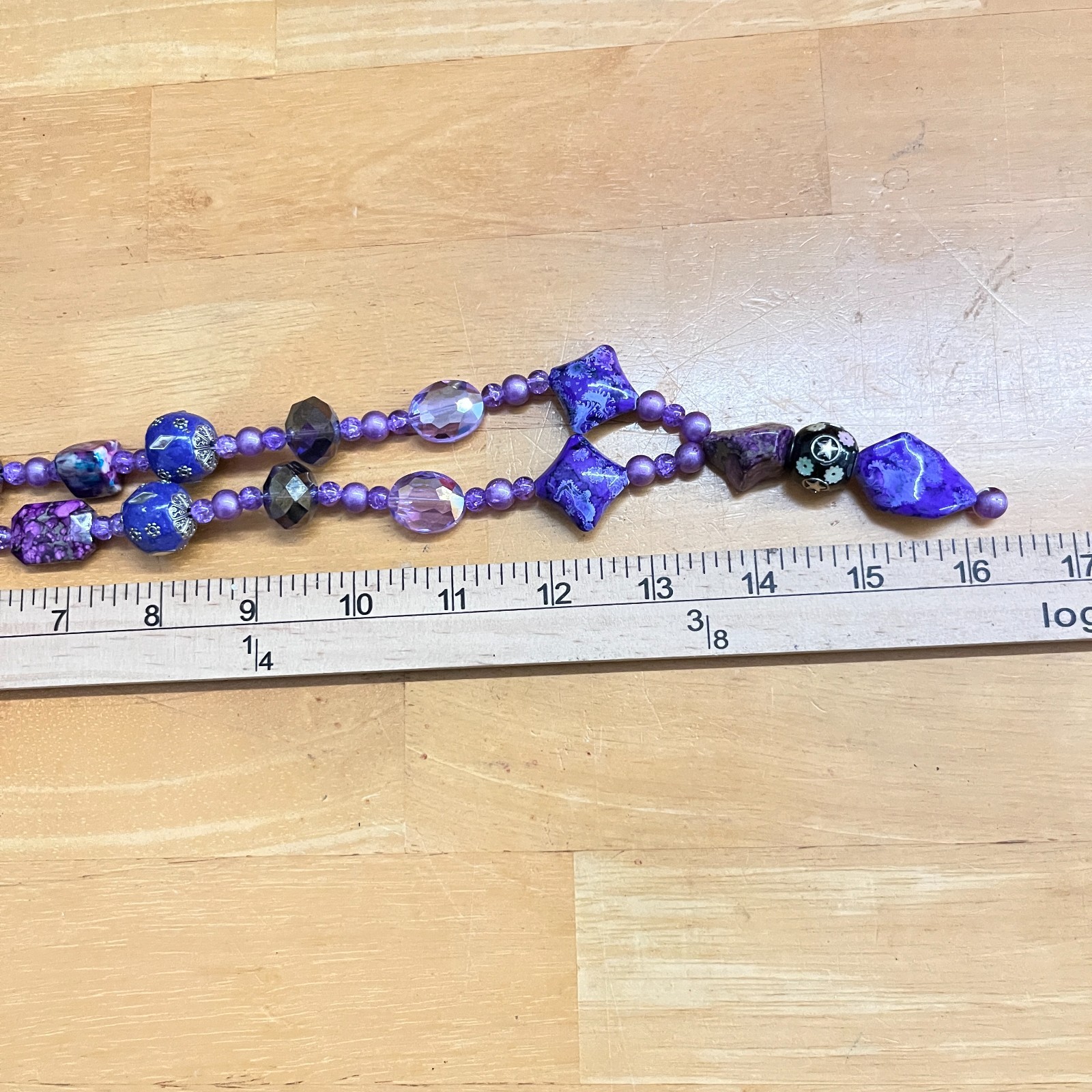 Vintage Retro Purple Multi-Stone Beaded Necklace Mixed Media Art Deco Style