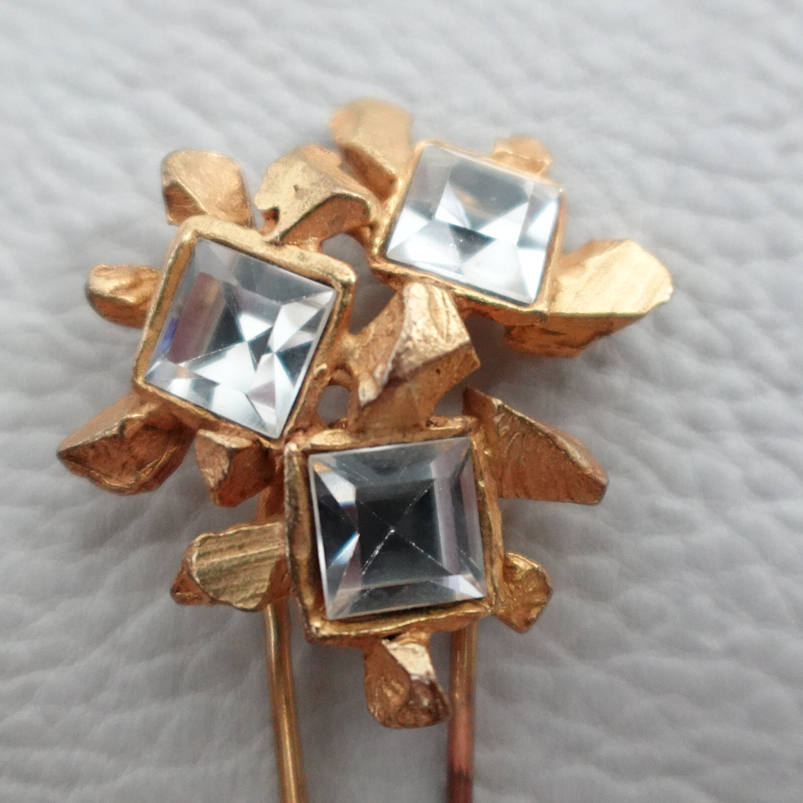 Vintage Brooch Gold Tone Stick Pin Floral Bouquet S R initials Rhinestone