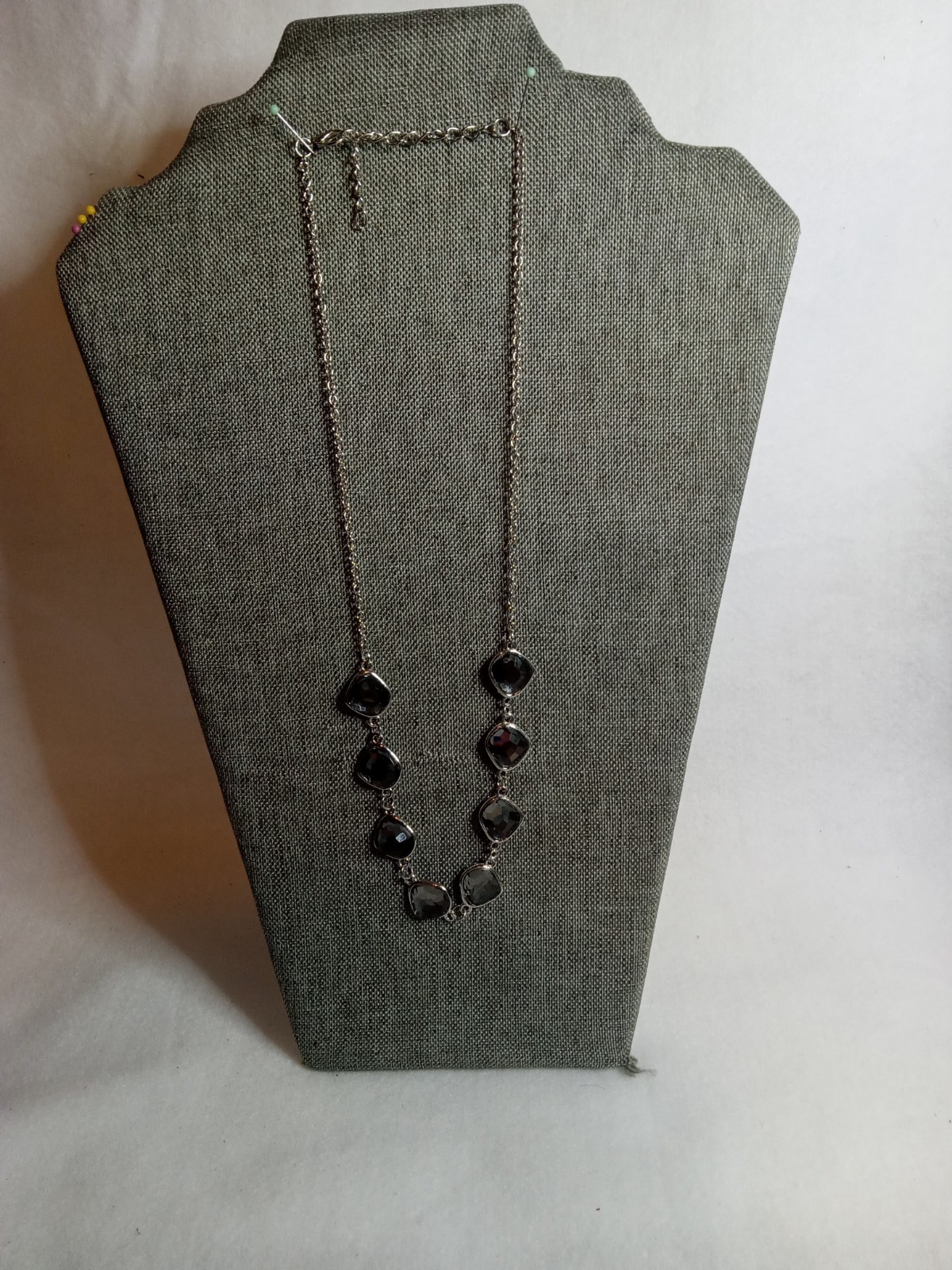 Beautiful Smokey Black Rhinestones on Chain Silver Tone 21 Inches Long