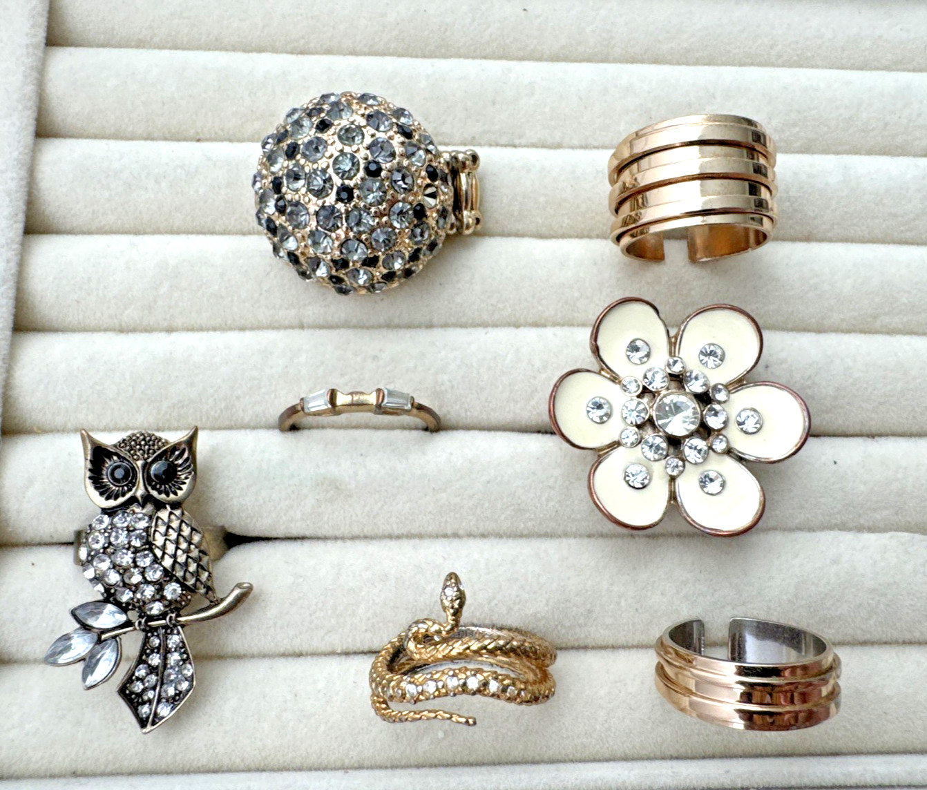 VTG-now Gold RINGS Jewelry Lot Chunky 90s 2000s Y2K boho owl snake flower glitzy