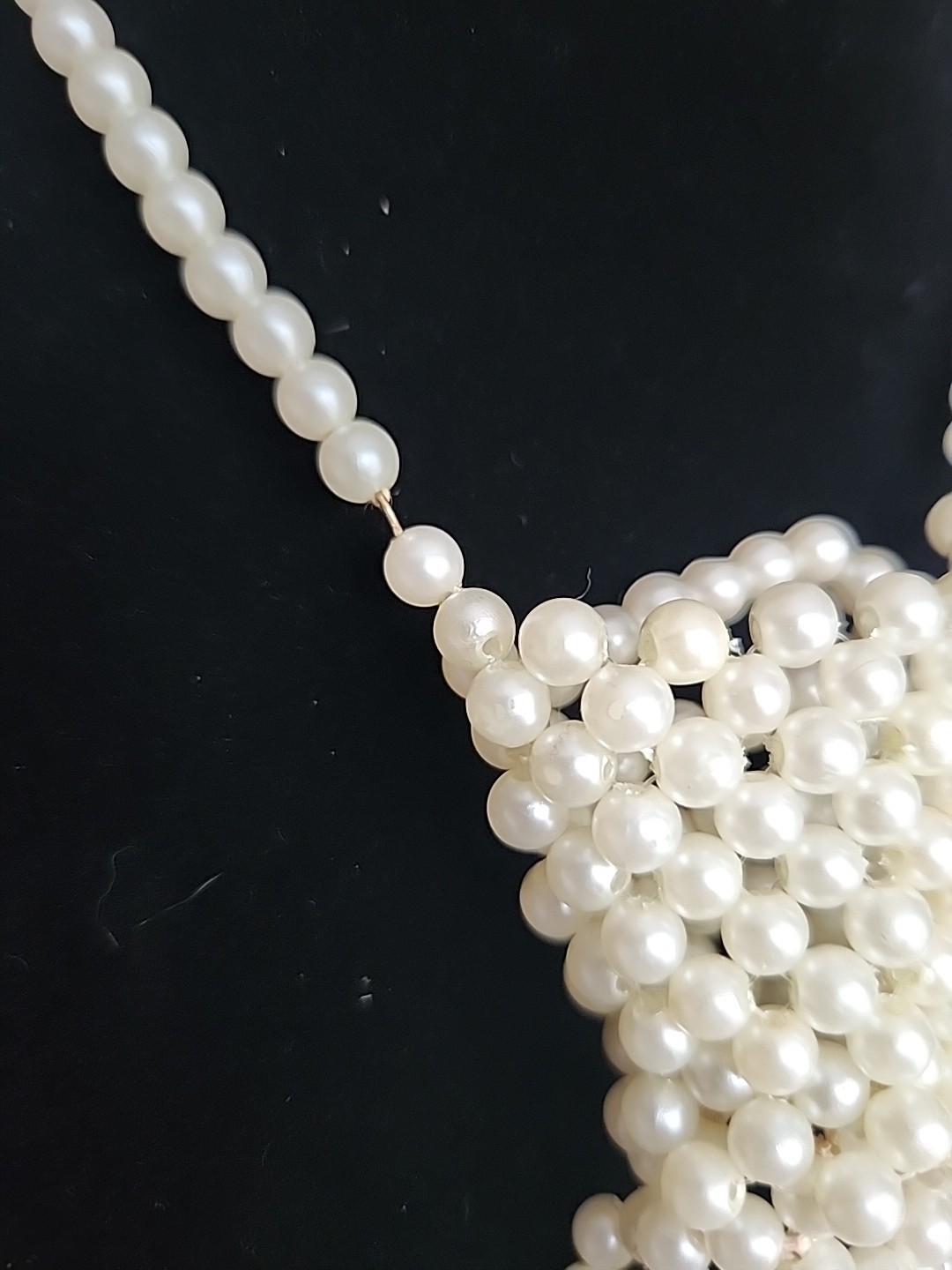 MCM Vintage Faux Pearl Tie Necktie Necklace Hong Kong 18″ Handmade Off White
