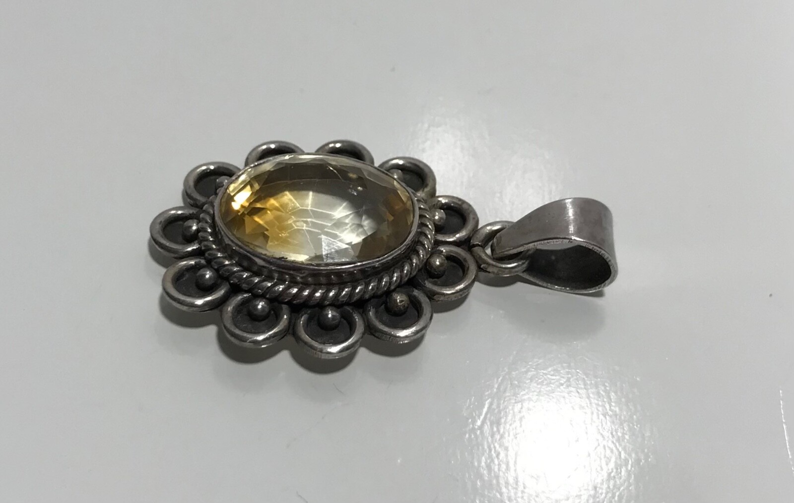 Vintage Sterling Silver 925 Lemon Quartz? Shadow Box Pendant