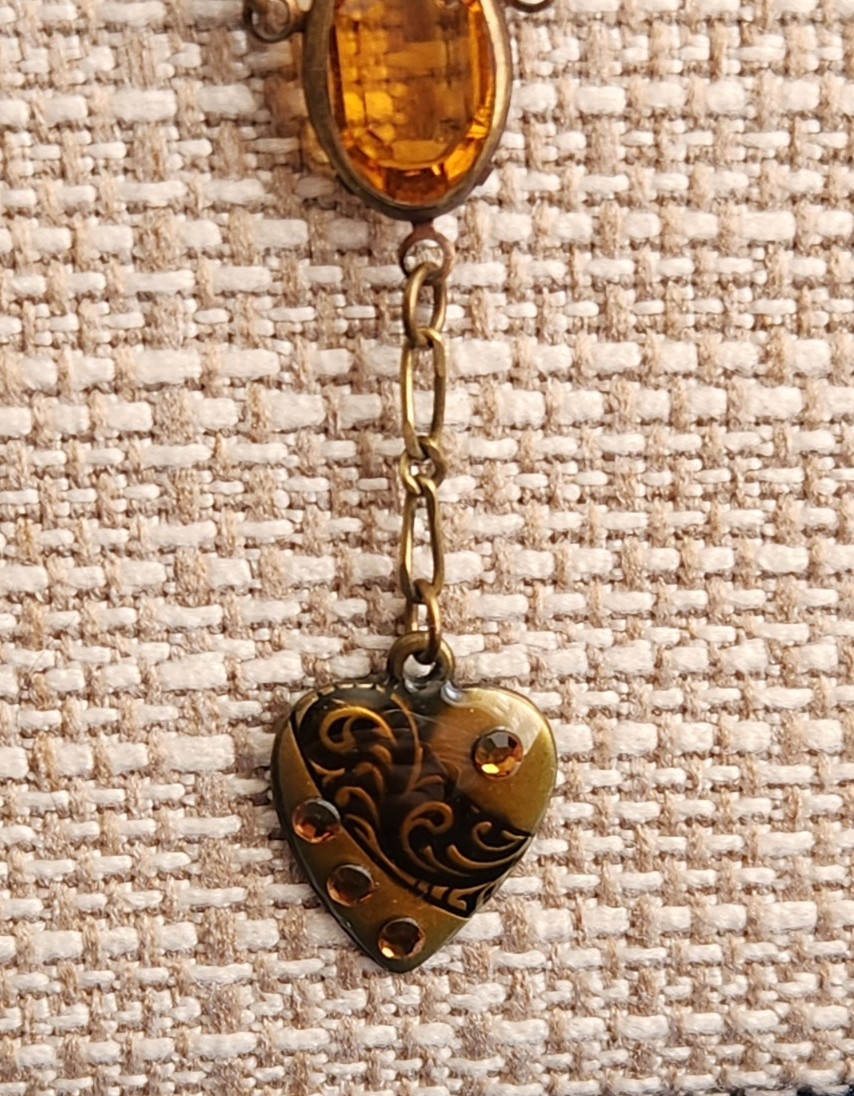 Vintage Glass Works Studio Necklace Heart Charm Rhinestone Accents