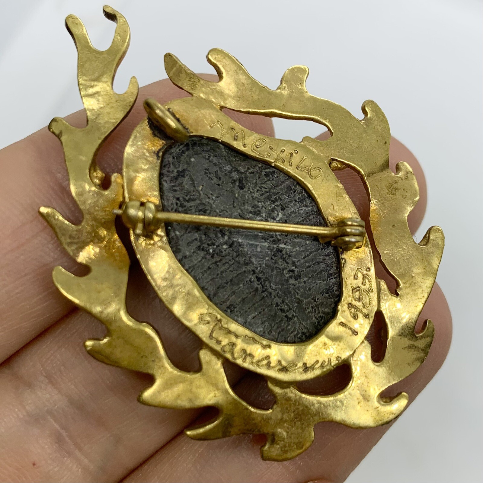 VTG SIGNED STEFANO TANASESCU MEXICO TRILOBITE FOSSIL BRUTALIST RARE BROOCH PIN