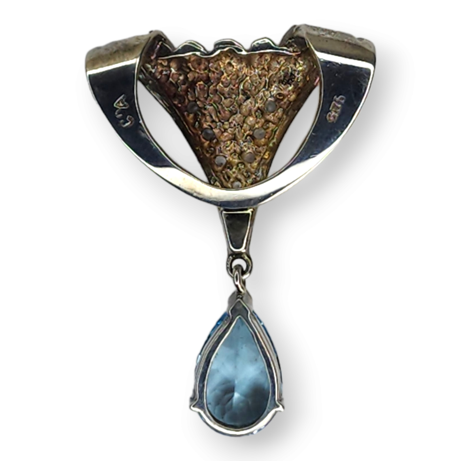 Vintage Sterling Silver 925 Blue Topaz and Clear Topaz Faceted Pendant