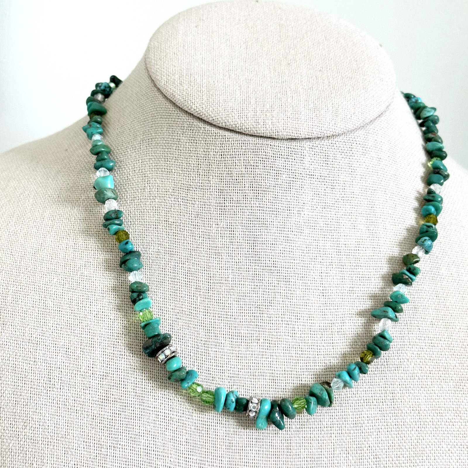 Vintage Kirks Folly Turquoise AB Crystal Beaded Ladies Strand Necklace