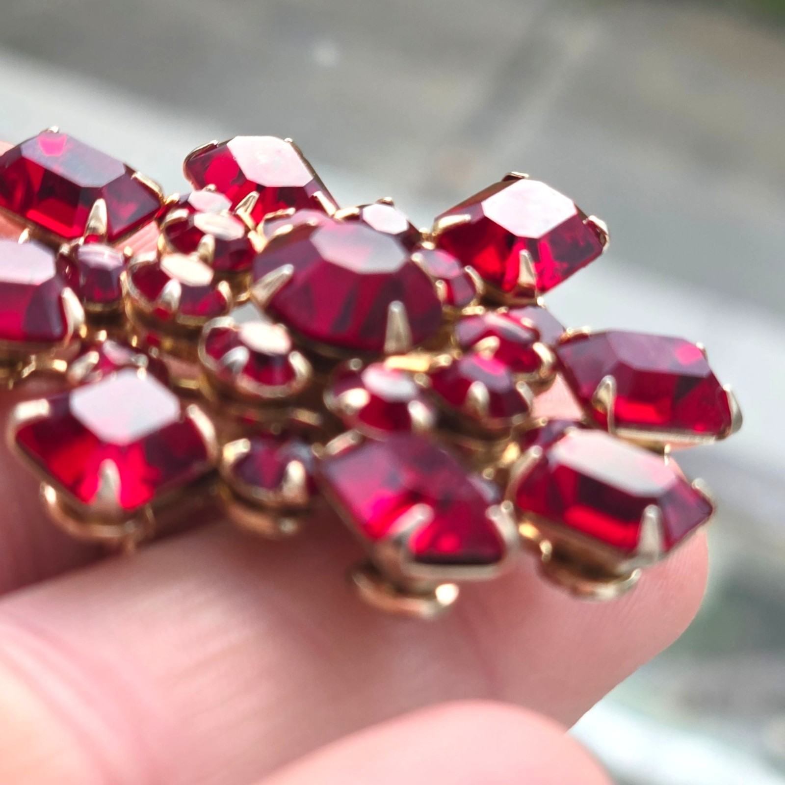 Vintage CZECH Garnet Glass Brooch Sparkling Bohemian rhinestones red Jewelry