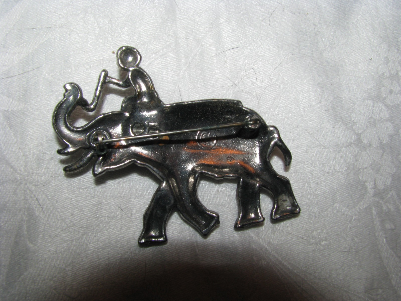 VTG Silver Metal Man Riding An Elephant Pins/Brooches Marked “C” on Back