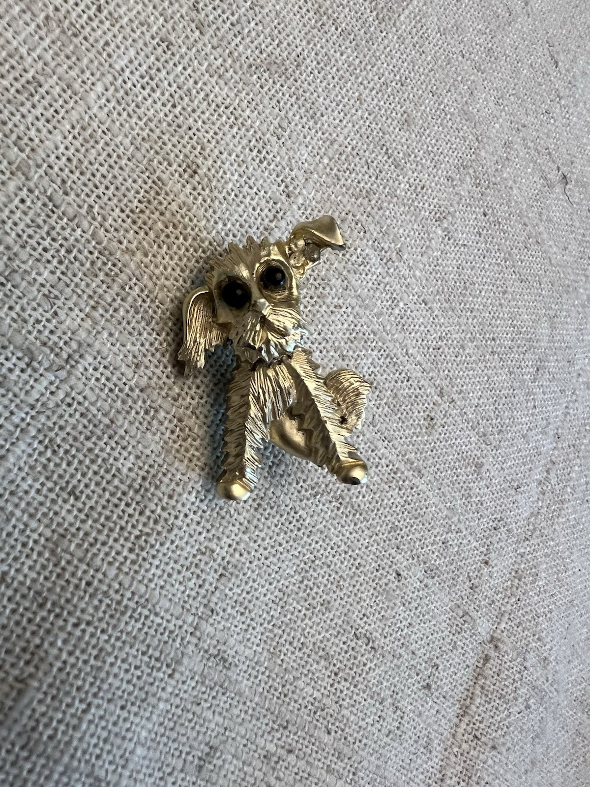 Adorable Gold Doggie Brooch About 1 Inch Black Bead Eyes Dog Puppy Shizu Yorkie