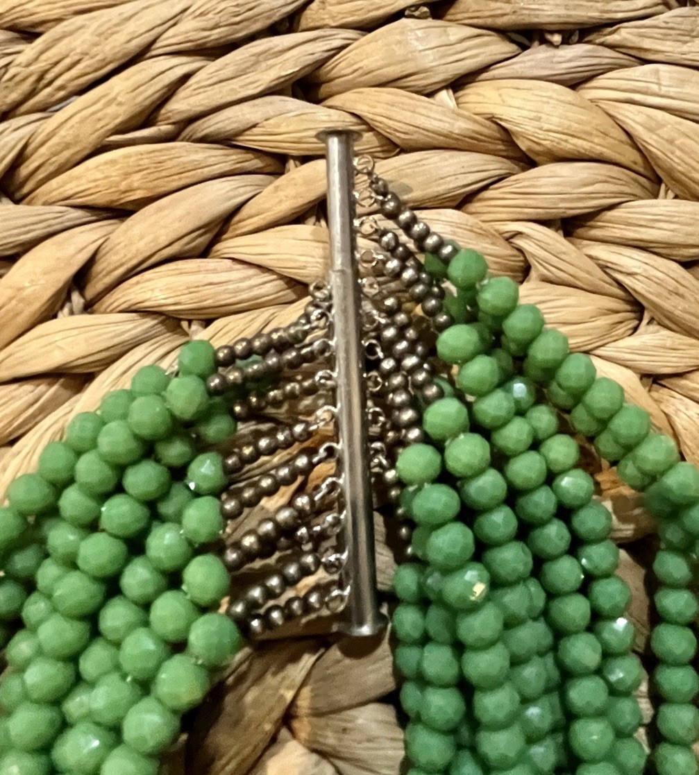 Vintage Beaded Necklace 16in Green Beads Clasp Closure Multi-Strand Set