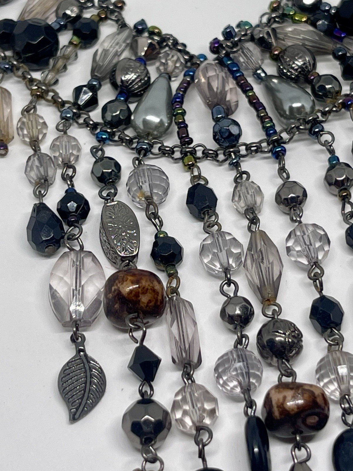 Victorian Revival Fringed Beaded Necklace Mixed Beads And Materials Stunning Bib