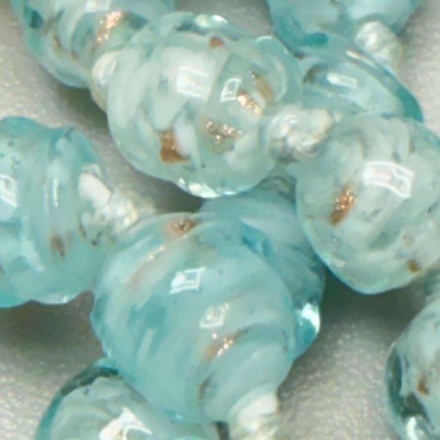 VTG Light Blue Venetian Glass Bead Necklace 16″ Gold Flecks Aventurine Choker