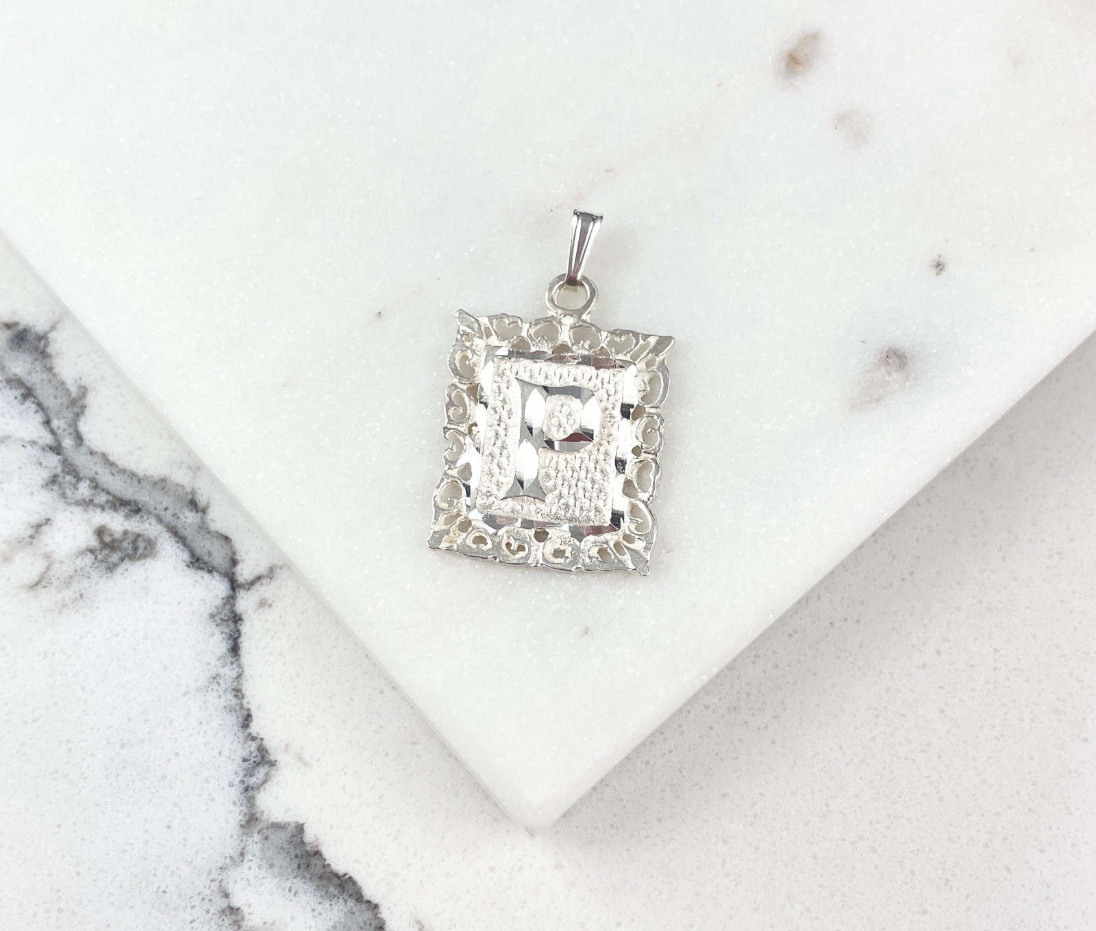 Vintage 925 Sterling Silver Filigree Etched Initial Letter P Charm Pendant