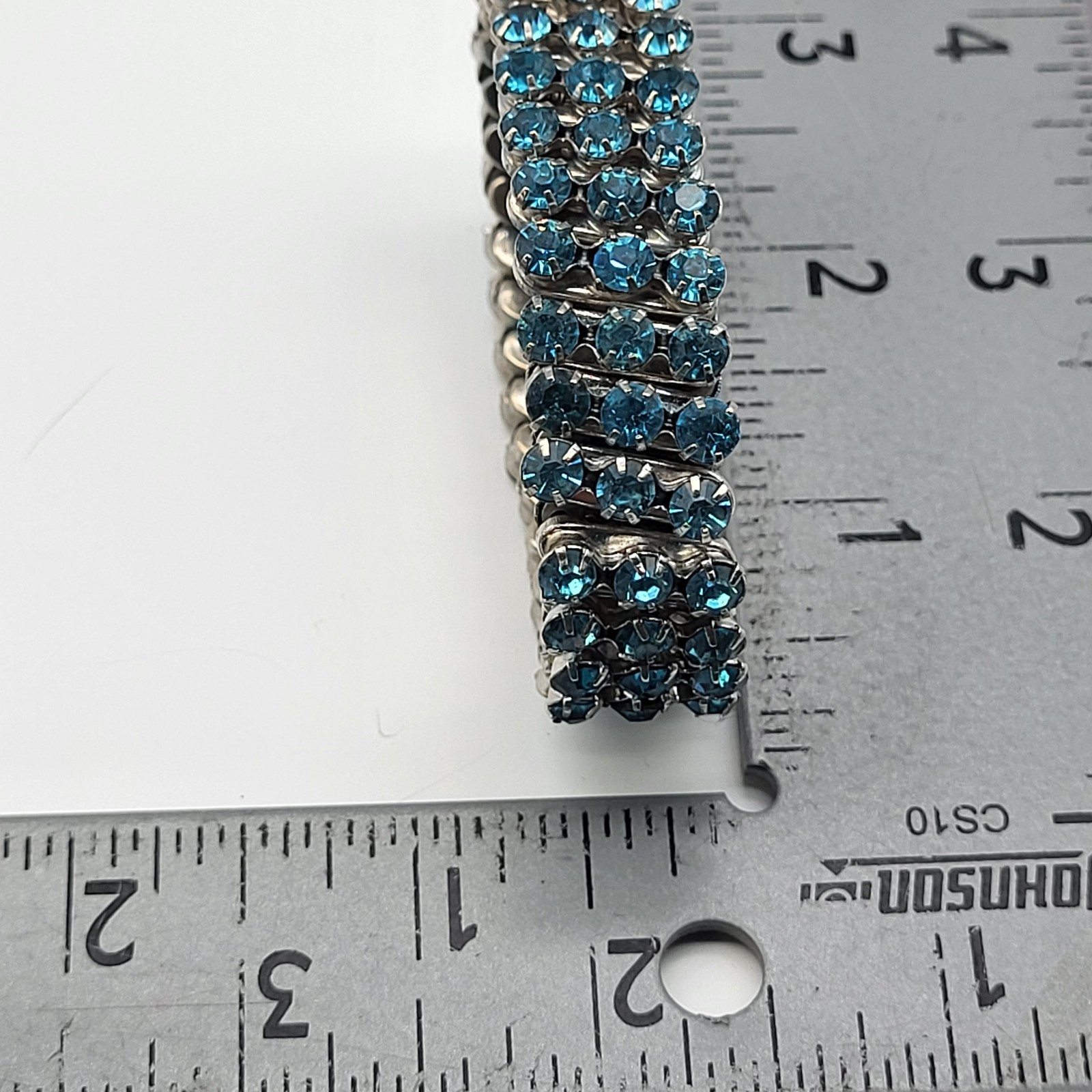 Stunning Vintage Expansion Bracelet Blue rhinestone MCM retro costume jewelry