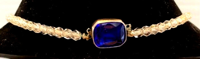 VTG Crystal Glass Faceted Graduated Bead 21″ Sterling/Blue Rhinestone Necklace