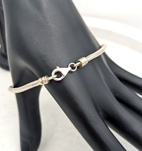 Vintage Charm Bracelet Sterling Silver Snake Chain Starter Bracelet 7.25″
