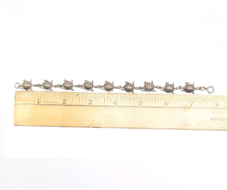 Turtles In A Row Bracelet Sterling Silver 7.75″ Turtle Link Tortoise Gift 11gram