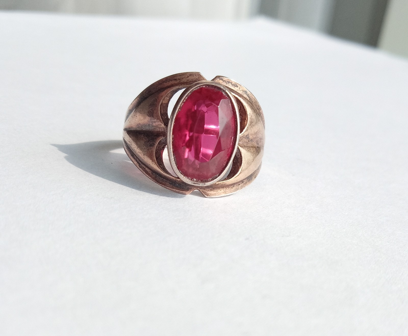 Vintage Ring Red stone Gilt Silver 875 star USSR times Women’s Jewelry size 8.5