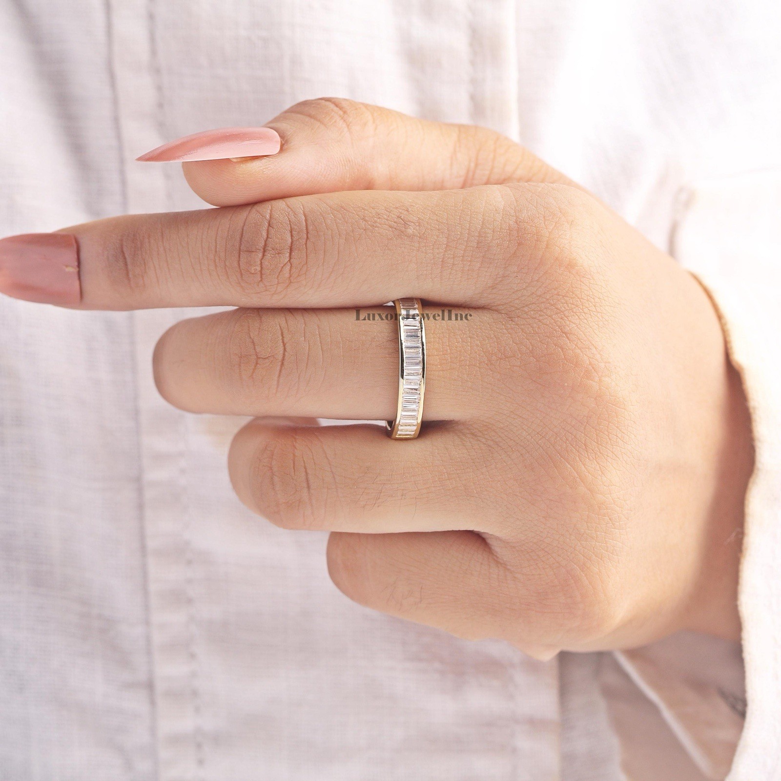 1 Ct Baguette Diamond Channel Set Band Ring Wedding Anniversary Unisex Stackable
