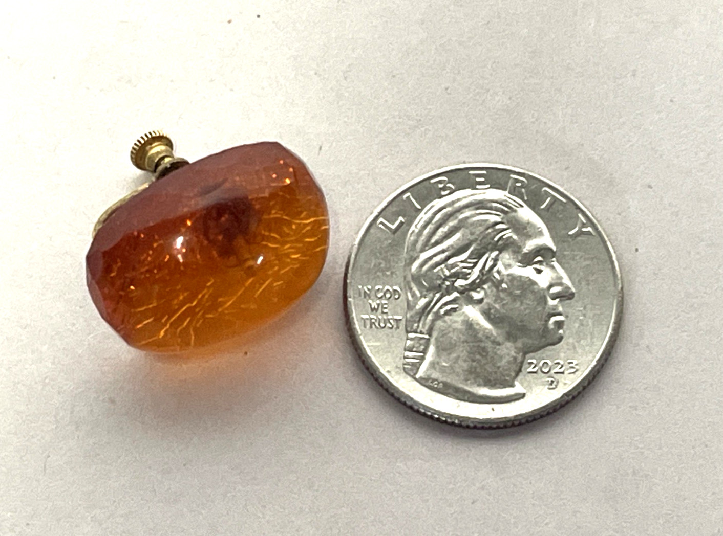 Vintage Signed Gold Filled Baltic Amber Screw Back Earrings Honey Brown 5.23g