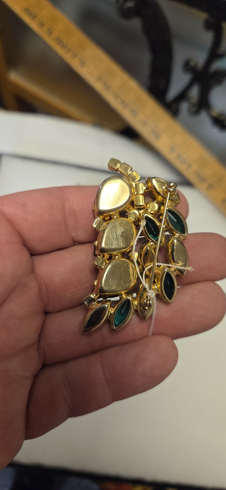 Juliana DeLizza & Elster brooch green and blue rhinestones Vintage