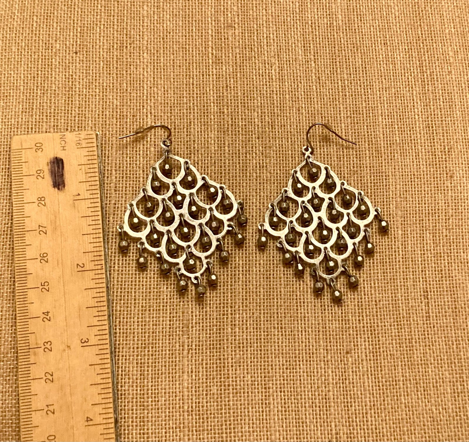 Vintage Chandelier Earrings Dangle Beads Silver Tone Pierced Hook Statement