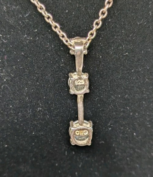 Sterling Silver Cubic Zirconia Journey Necklace Pendant w 17.5 in Chain Vintage