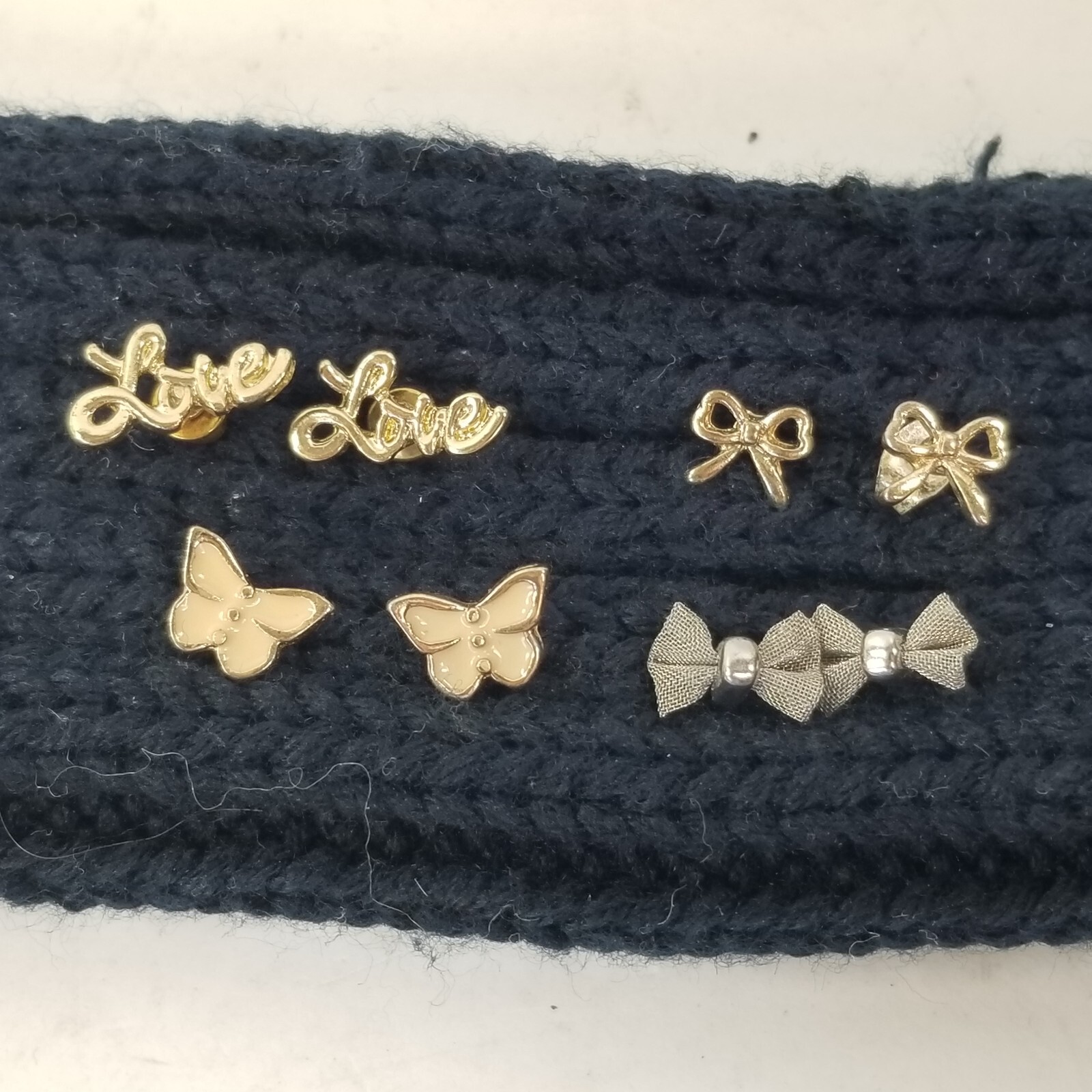 Earrings Lot Vintage Ribbons Love Butterfly Gold Tone Silver Tone Mesh Enamel