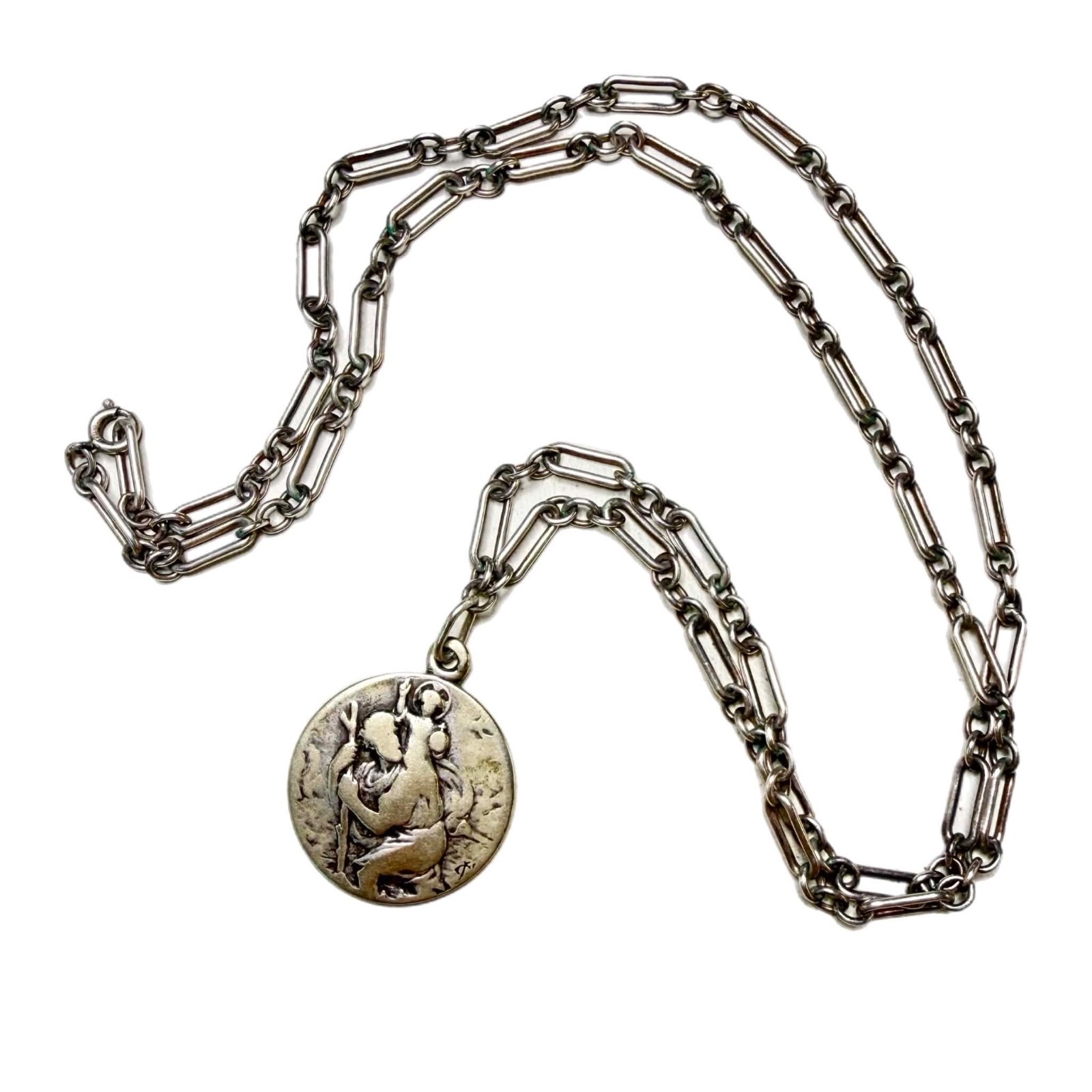 LUX Antique St Christopher Pendant Necklace, Double Sided, Sterling Silver