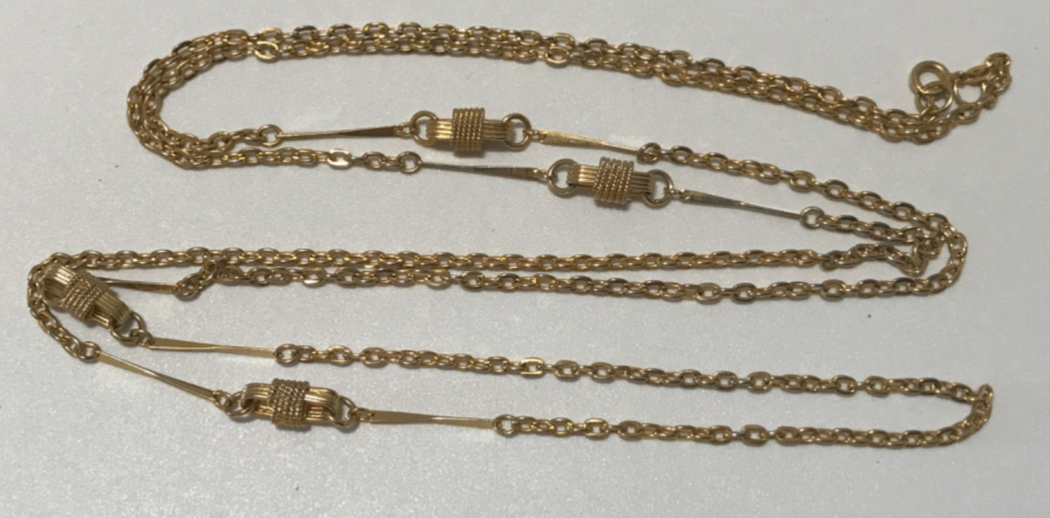 Vintage Gold Tone Cable Chain Station Necklace Bar Links 50 Inch Retro Style