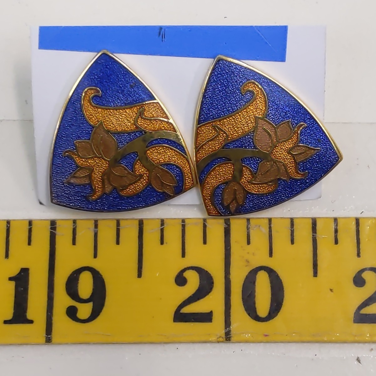 Isle of Skye Blue Gold Enamel Trillion Stud Earrings Vintage Scottish Jewelry