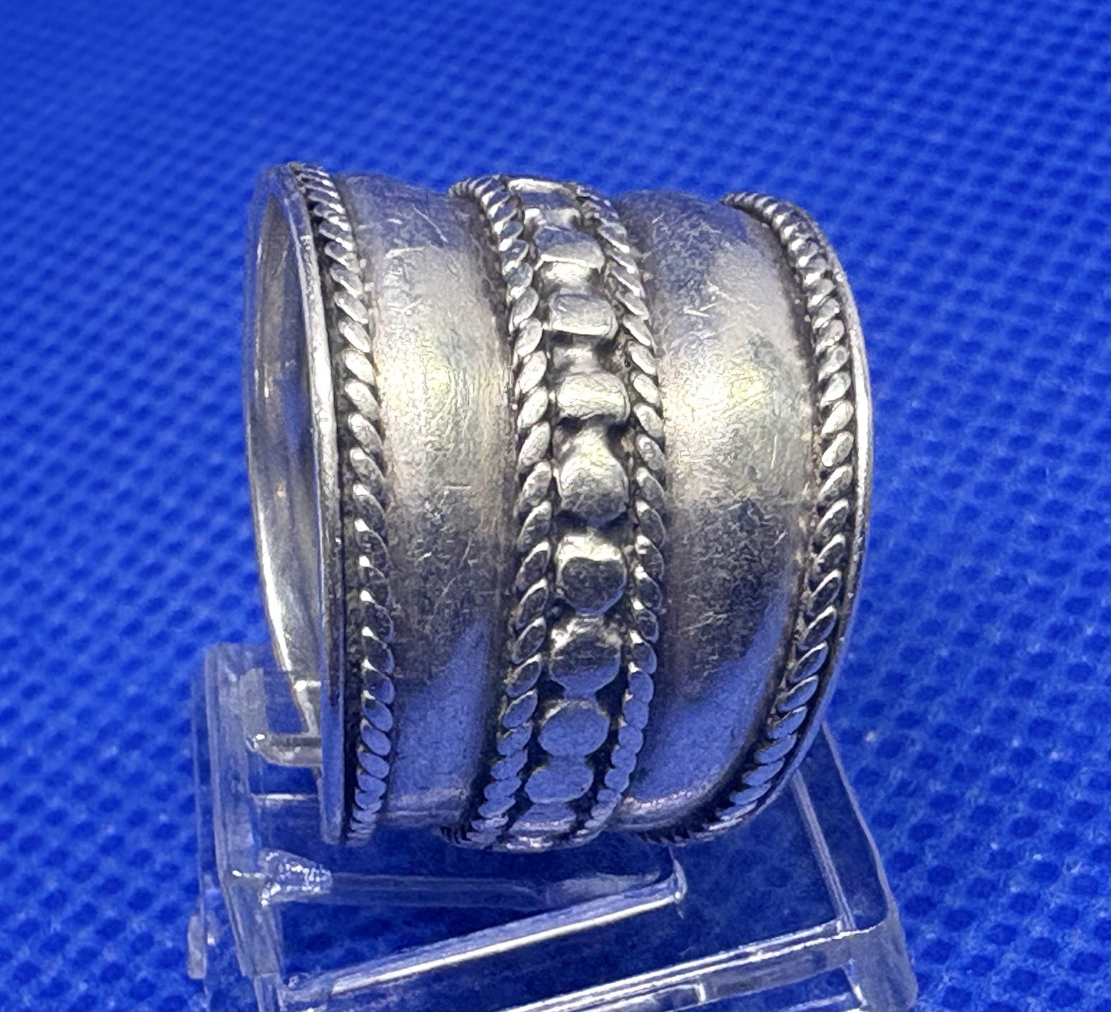 X28 Native 16 .5 mm Cigar Band 925 Silver Ring Vintage Size 8.0 Ethnic 4.78g