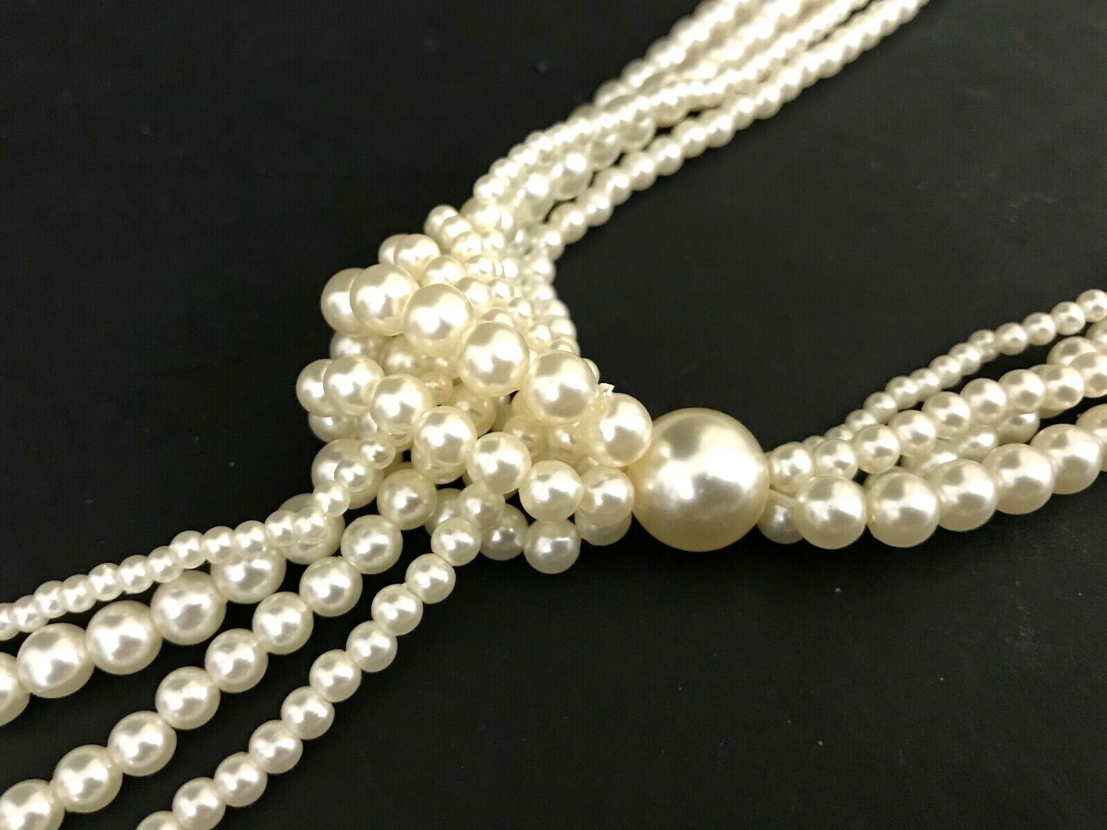 Stunning 4-Strand Multi Size Faux Pearls Adjustable Wrap Tassel Lariat Necklace