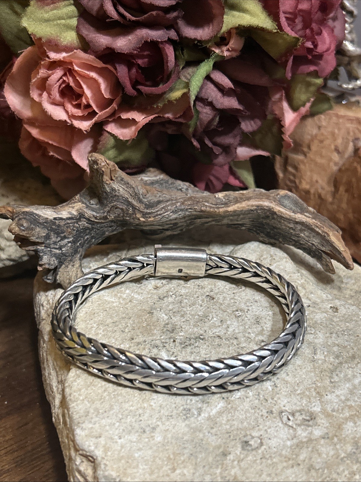 41. Vintage 925 Sterling Wheat Link Chain Bracelet 8″, but fit 7 1/8″ , 54.2g