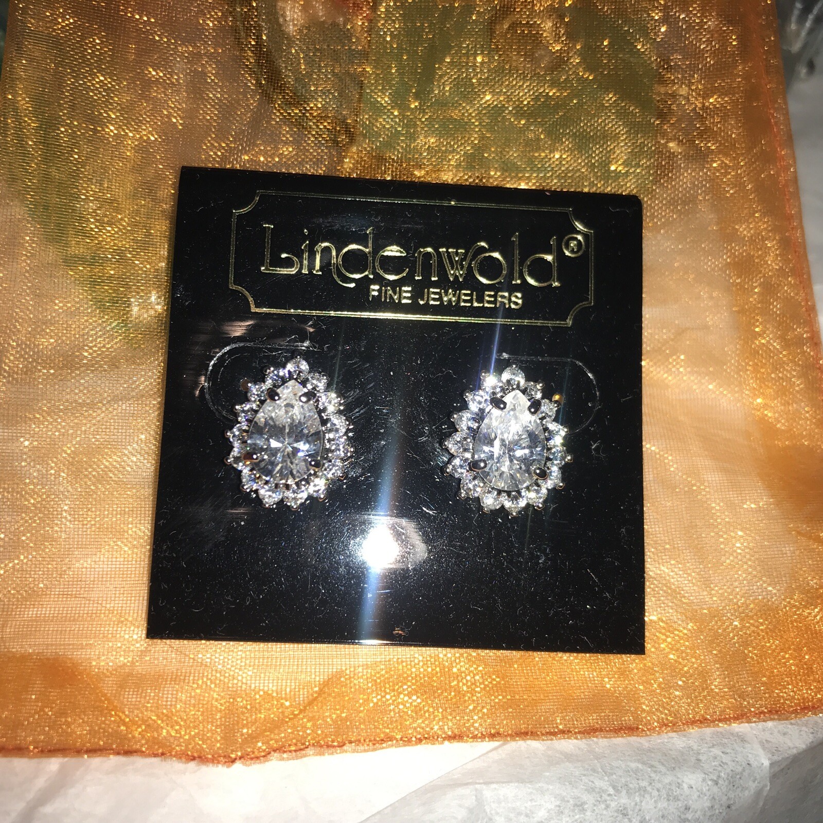 Vintage LINDENWOLD FINE JEWELERS Sterling Silver 2 Layers Rhinestones Earrings