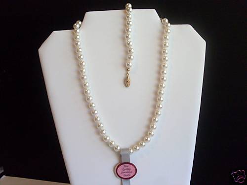 VINTAGE PEARL BEAD NECKLACE&BRACELET SET tag read LINENWOLD JEWELERS