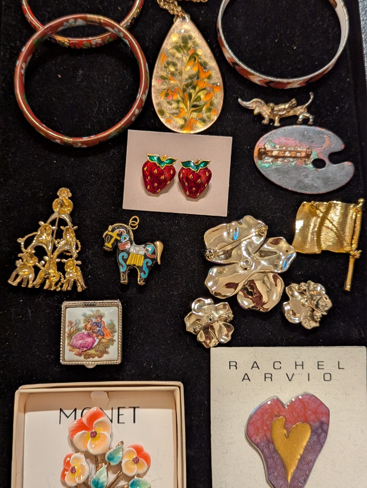 Vtg Enamel & Cloisonne Jewelry Lot 16 pieces Pansies!